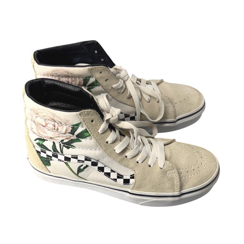 Vans Off the Wall High Top‎ Skateboard Suede Floral White Canvas women's 7.5